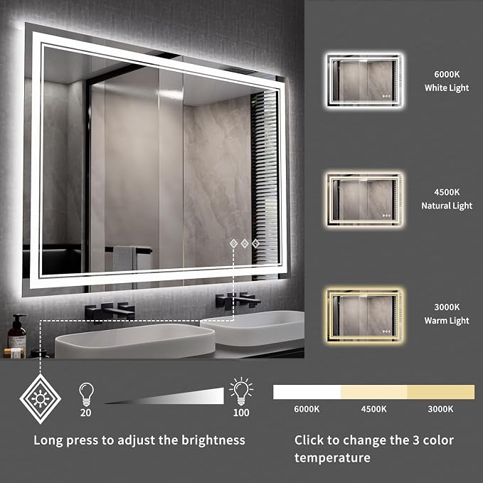 Bathroom Mirror, 44x30 Inch Gradient Front and Backlit Smart Mirror, 3 Colors - Image 5