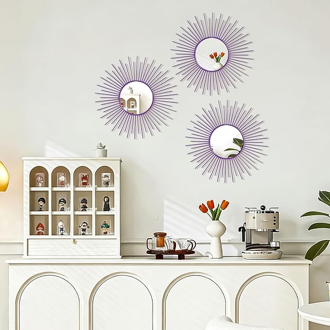 3 Pack Metal Mirrors for Wall Sunburst Wall Mirrors Home Décor Decorative - Image 3