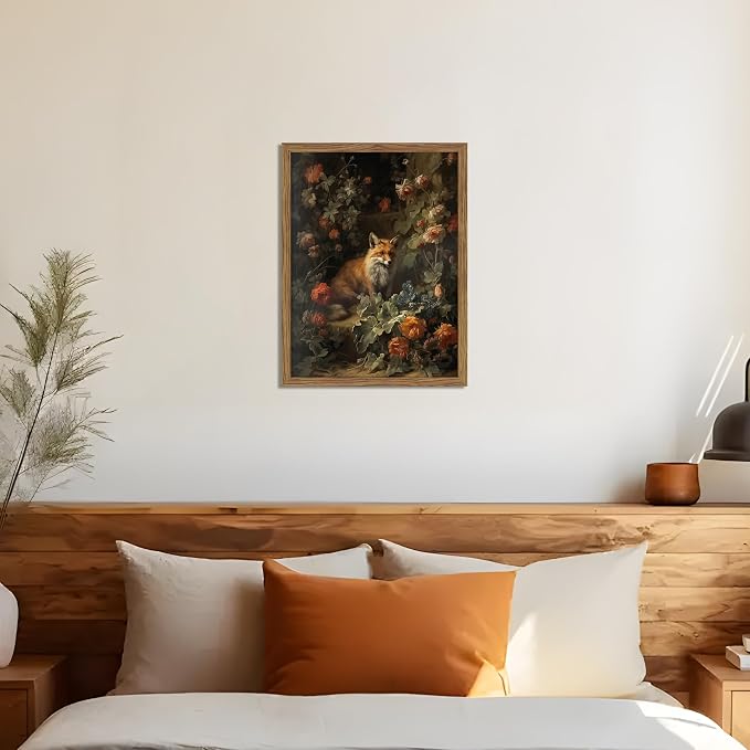 Vintage Fox Canvas Wall Art, Dark Academia Floral Decor, Nature Botanical - Image 4