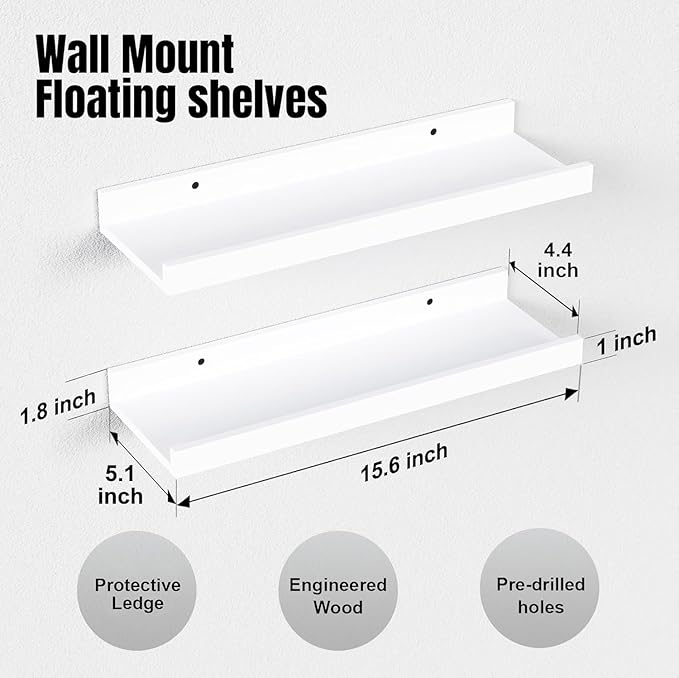 RICHER HOUSE 5 Set White Floating Shelves, Wall Mounted Shelves - Image 3