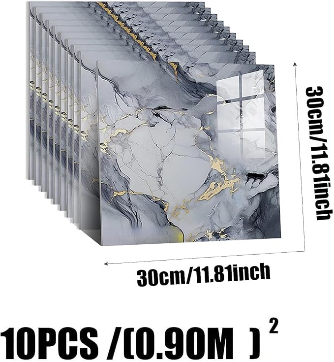 10pcs Peel and Stick Tile Shower Waterproof Marble Tiles Wall Panels, - Image 3