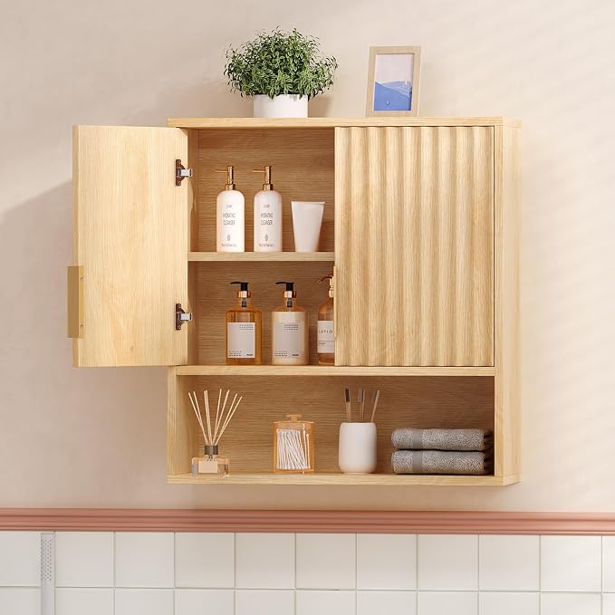 VINGLI Fluted Modern Medicine Cabinet, Bathroom Wall Cabinet Over Toilet Storage - Image 3