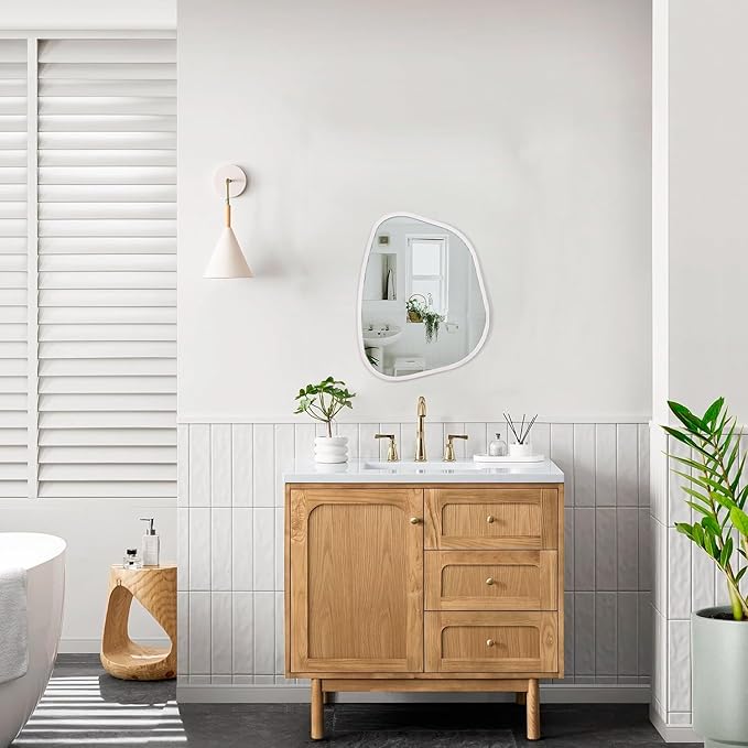 Irregular Wall Mirror Asymmetrical White Mirror Modern Wood Frame Unique Shape - Image 6