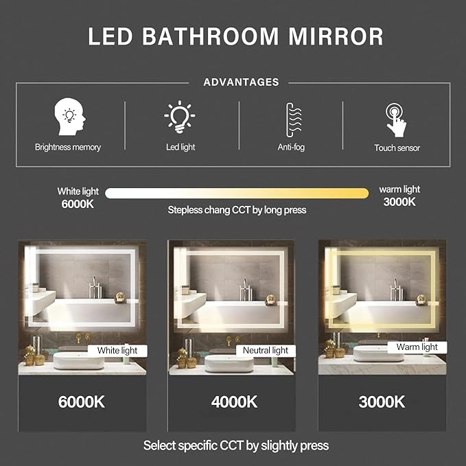 36x28 inch LED Lighted Bathroom Mirror - Image 2