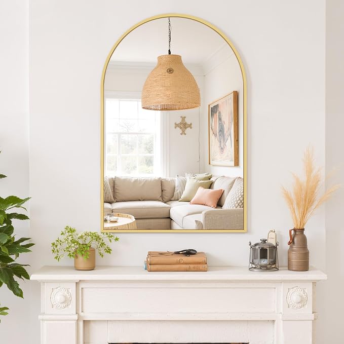Arched Wall Mirror 36x24 Inch Gold Bathroom Vanity Mirror - Image 7