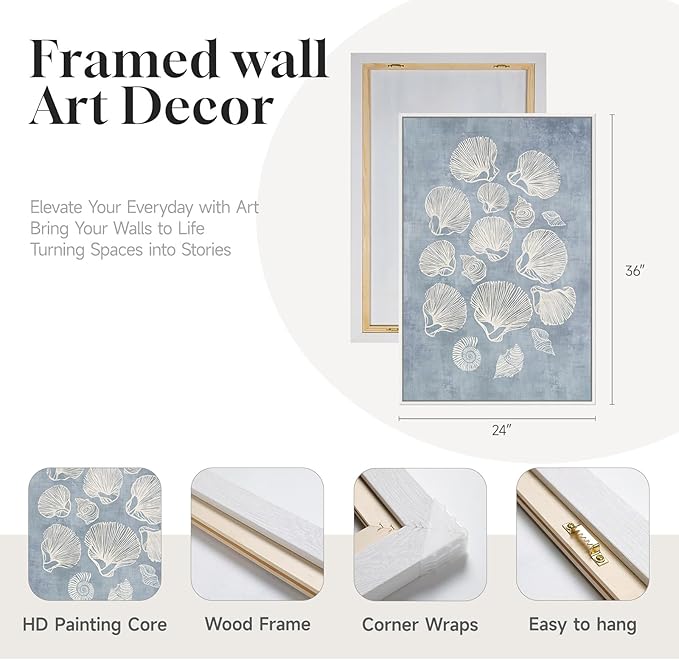 Framed Abstract Coastal Blue White Wall Art - Image 5