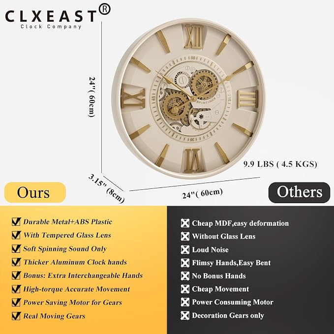 CLXEAST Mid Century Minimalist Modern Wall Clocks, 24 Inch Wall Clock - Image 4