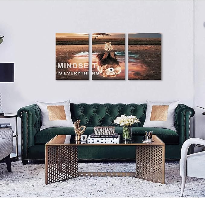 KAWAHONE Motivational Lion King Mindset Wall Art Gold, Success Cat Reflect Lion - Image 4