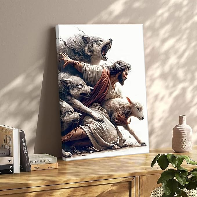 Jesus Canvas Wall Art Christian Jesus Saves the Lost Sheep Wall Decor Picture - Image 6
