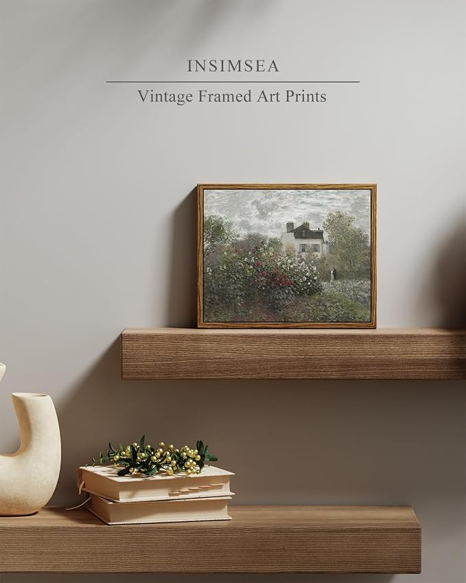 InSimSea Framed Canvas Wall Art Vintage Decor, Monet Flower Garden Painting - Image 2