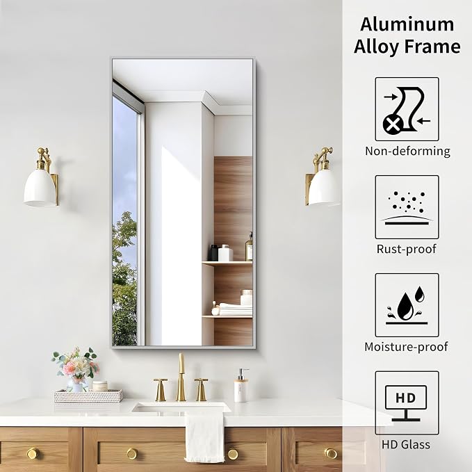 KOCUUY Silver Framed Mirror, HD Tempered Glass, Anti-Rust Frame, Modern Design - Image 9
