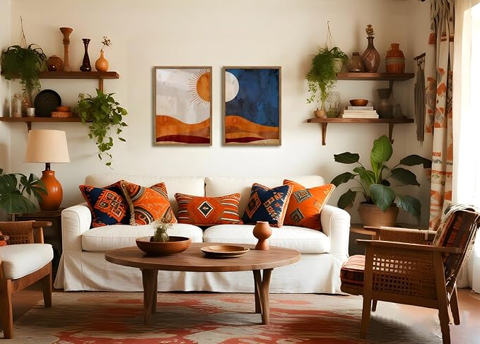 Framed Boho Sun and Moon Canvas Wall Art Set of 2, Vintage Western Desert - Image 8
