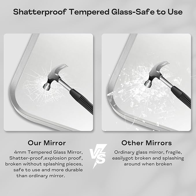 Brushed Nickel Bathroom Wall Mirror, Tempered Glass, Shatter Proof, Hangs - Image 2