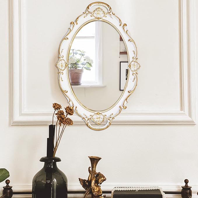Eaoundm 14.5 x 10 inchs Oval Antique Decorative Wall Mirror Vintage Hanging - Image 2