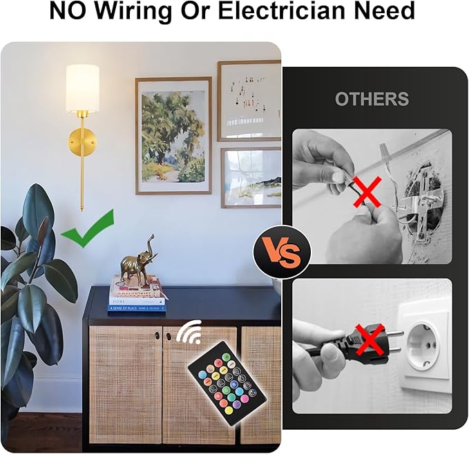 Battery Operated Wall Sconce Set of Two, Wireless Rechargeable Wall Light - Image 2