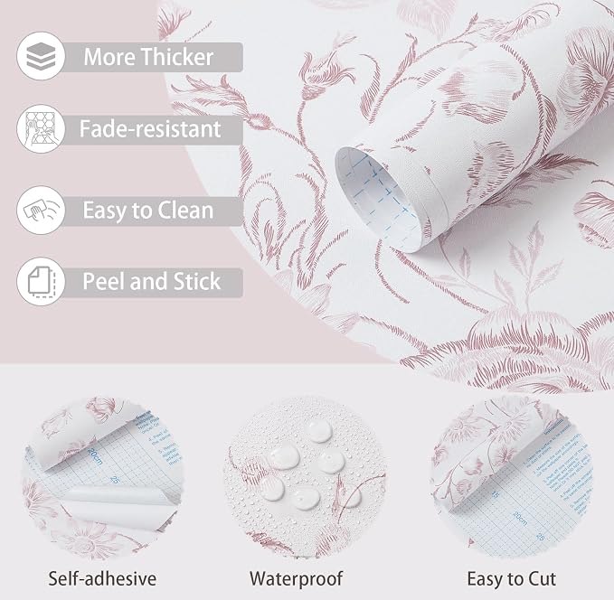 Yasinet Pink Floral Wallpaper Boho Peel and Stick Wallpaper Pink and White - Image 5