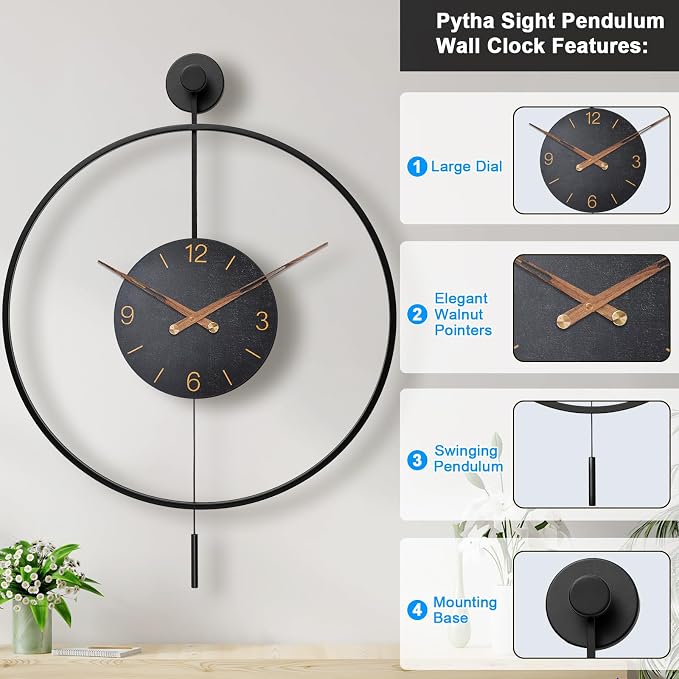 Pytha Sight Large Modern Wall Clock, 30.7× 20 Inch Big Metal Minimalist Arabic - Image 2