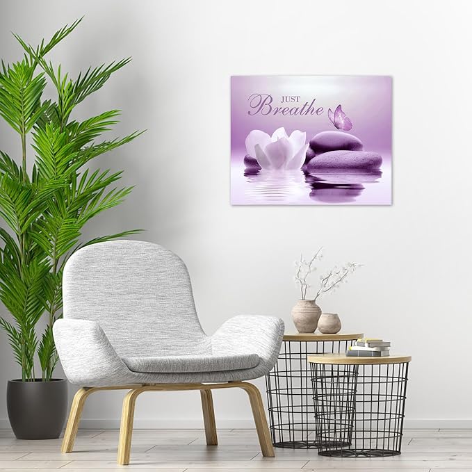 EOBTAIN Zen Bathroom Wall Art Butterfly and Flower Stone Relaxing Just Breathe - Image 4