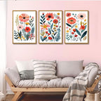 KISSFOX Framed Colorful Wildflower Canvas Wall Art Set Of 3 Flowers Pictures - Image 5
