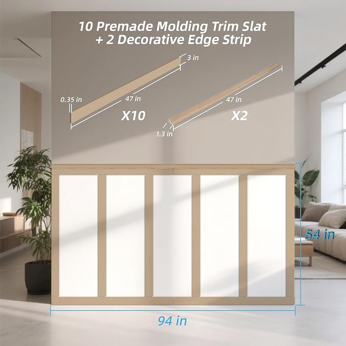 Art3d Premade Board and Batten Paintable Wainscoting Kit, MDF Accent Wall Panel - Image 6