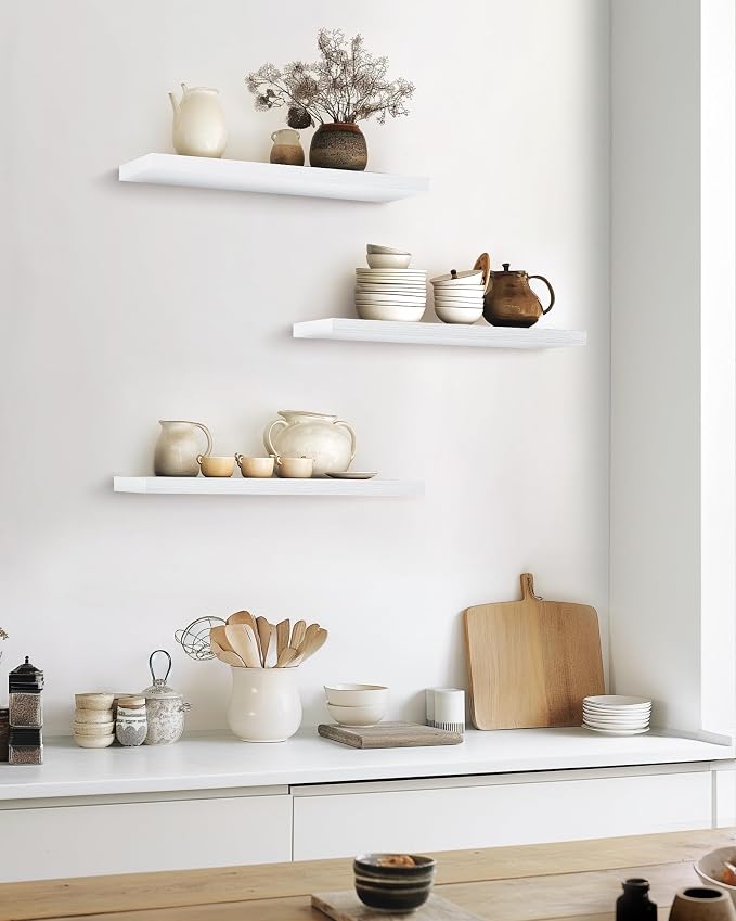 BAYKA White Floating Shelves for Wall, 22.5 Inches Wall Mounted Rustic Wood - Image 2