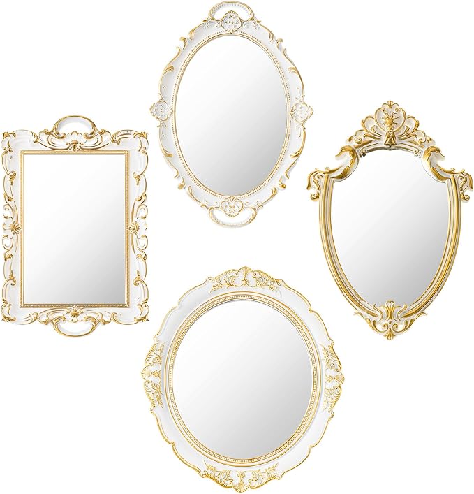 Beeveer 4 Pcs Vintage Gold Mirrors Set Decorative Hanging Wall Decor by Beeveer