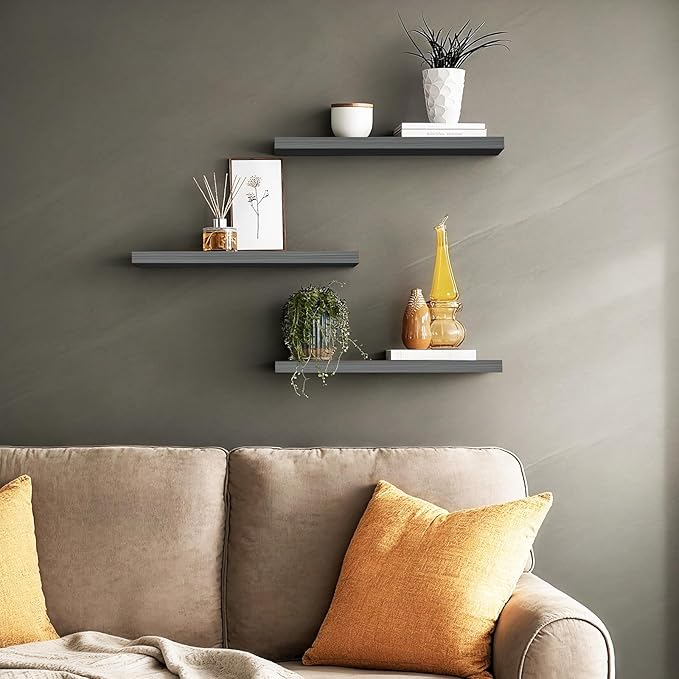 BAYKA Grey Floating Shelves for Wall, Wall Mounted Rustic Wood Shelves for - Image 2