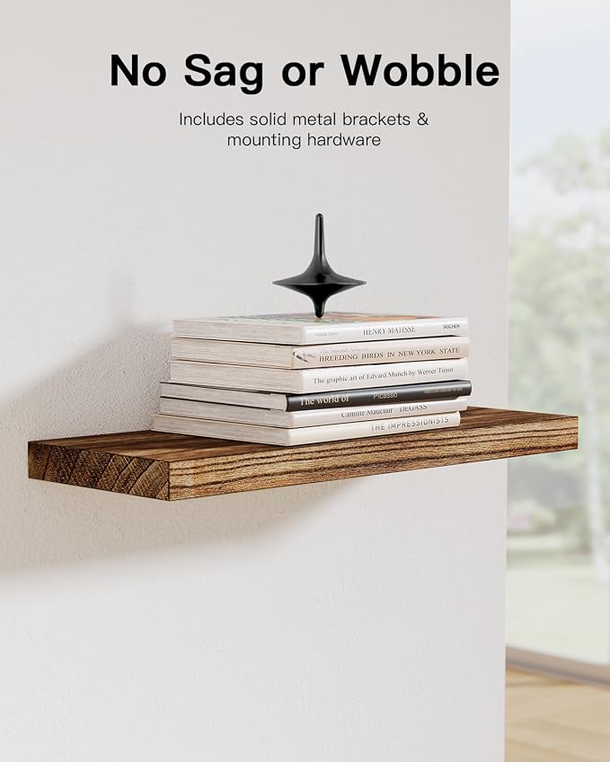 AMADA HOMEFURNISHING Floating Shelves, Paulownia Wood Wall Shelves - Image 4