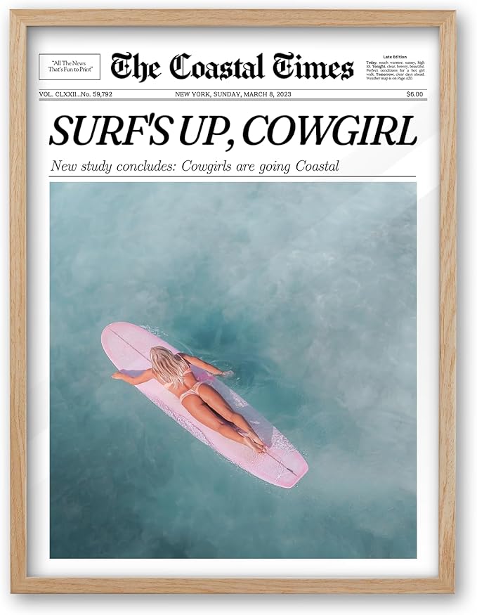 iHery Small Framed Coastal Trendy Cowgirl Wall Art Decor, Natural OAK Wood by iHery