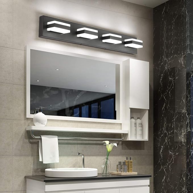 SOLFART Black Bathroom Light Fixtures 4 Lights Bathroom Vanity Light LED Vanity - Image 3