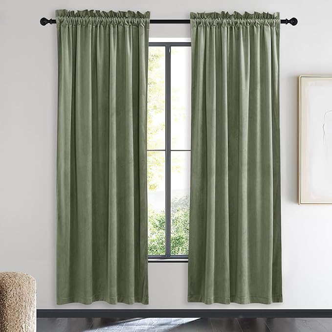 NICETOWN Sage Green Velvet Curtains 72 inches Long 2 Panels by NICETOWN