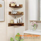 Homode Corner Shelf Wall Mount, 3 Tier Wood Wall Display Shelf, Storage - Image 7
