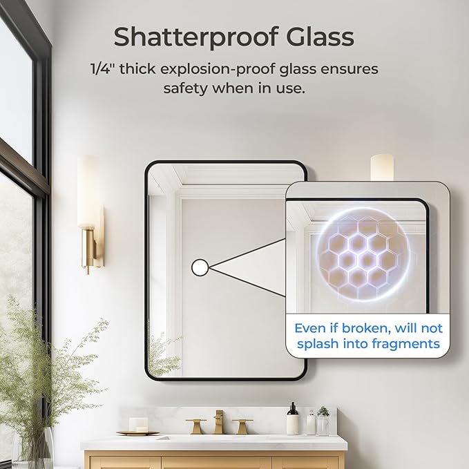 USHOWER Black Bathroom Mirror for Over Sink 22 x 30 Inch, Matte Black Rectangle - Image 2
