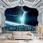 Galaxy Spaceship Bathroom wallpeper Living Room Bedroom Ceiling wall Mural by WXHFM