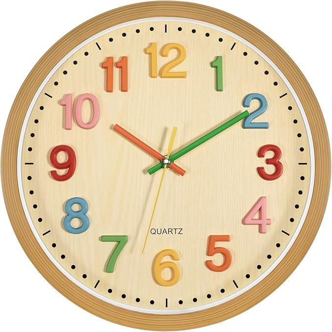 Foxtop Silent Kids Wall Clock Non-Ticking Battery Operated Colorful Childrens by Foxtop