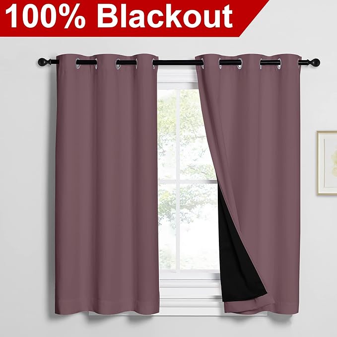 NICETOWN 100% Blackout Curtains 54 inches Long, Double-Deck Completely Blackout - Image 2