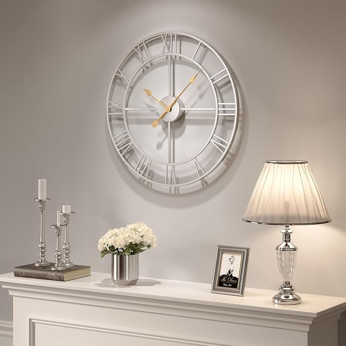 Cuspin 24 Inch Large Silver Wall Clock, Battery Operated Silent Non Ticking - Image 8