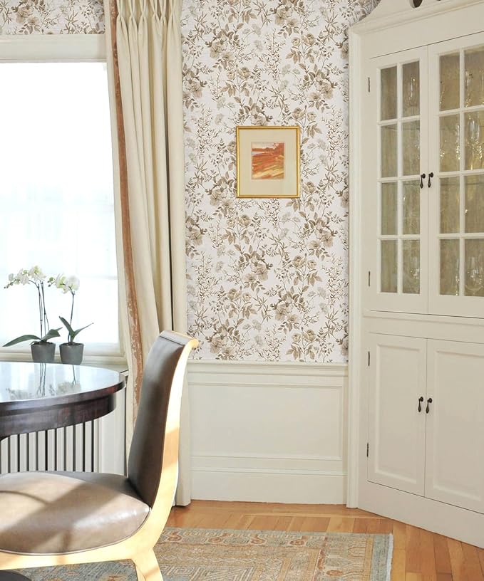 Erfoni 16.9" x394" Beige Floral Peel and Stick Wallpaper Boho Floral Leaf - Image 6