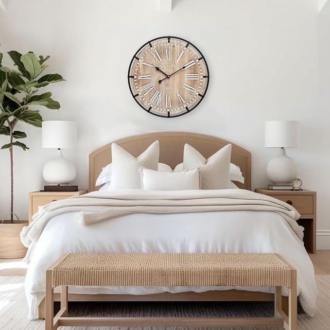 24 Inch Grand Farmhouse Wall Clock, Vintage-Inspired Wood & Metal Design - Image 8