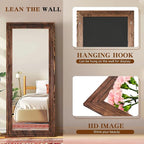 Full Length Mirror 71"x30" Solid Wood Frame Floor Large Mirror - Image 3