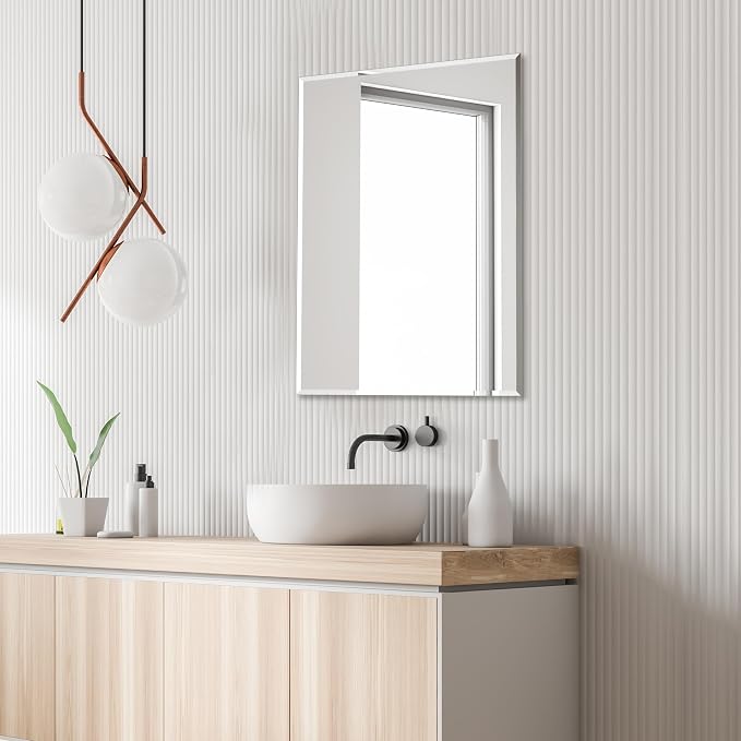 Frameless Bathroom Mirror for Wall, Rectangle Beveled Edge Mirror for Over Sink - Image 8