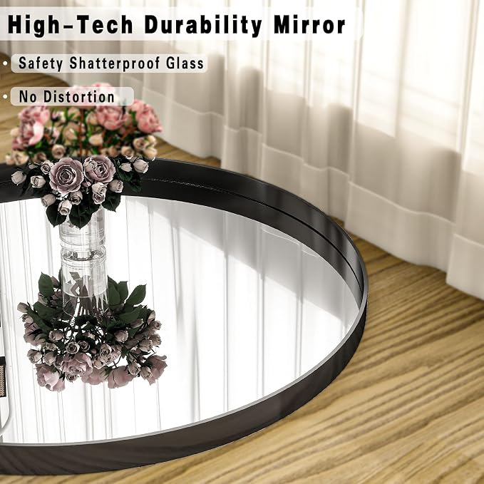 24 inch Round Bathroom Mirror, Wall Mounted Circle Mirror - Image 3