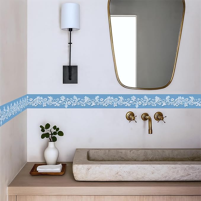 Blue Floral Wallpaper Border 196x4 Inch Peel and Stick Wall Border Elegant - Image 3