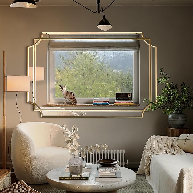 HQiJun Gold Mirror for Wall, Polished Bevelled Rectangle Mirror, Modern - Image 9