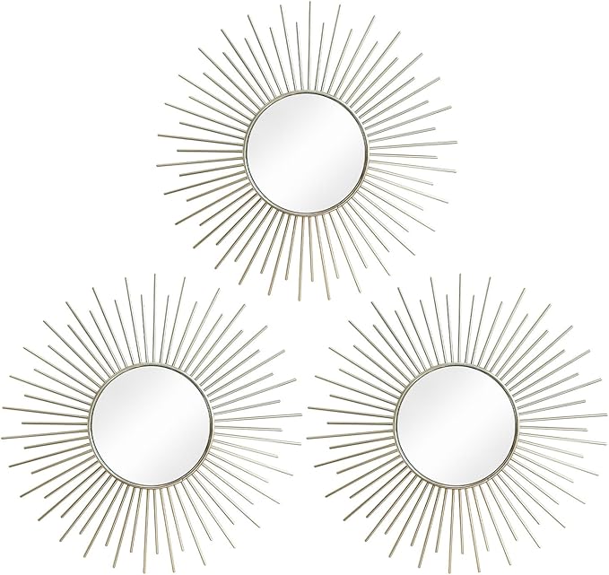 3 Pack Metal Mirrors for Wall Sunburst Wall Mirrors Home Décor Decorative by Uaussi