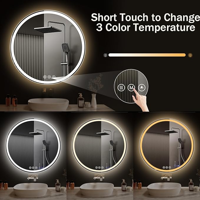 LED Bathroom Mirror 24 Inch Round Bathroom Mirror - Image 3