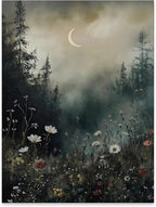 rumlud Dark Flower Field Poster Vintage Moody Academia Wall Art Nature Black by rumlud