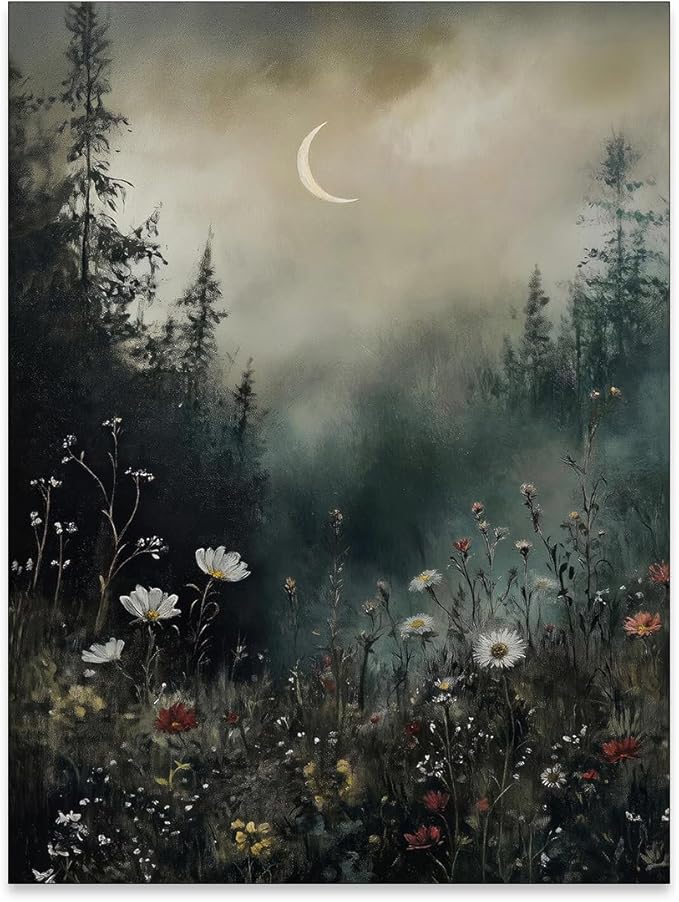 rumlud Dark Academia Flower Field Poster Vintage Moody Floral Wall Art Nature by rumlud