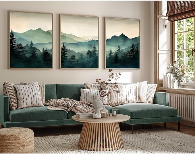 Mountain Wall Art Decor Set of 3 Sage Green Forest Canvas Wall Art Prints - Image 5