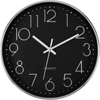Foxtop Silver Wall Clock Silent Non-Ticking Battery Operated Round Modern Wall by Foxtop